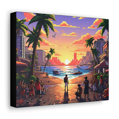 Beach Sunset Pixelated Art Canvas - Colorwink