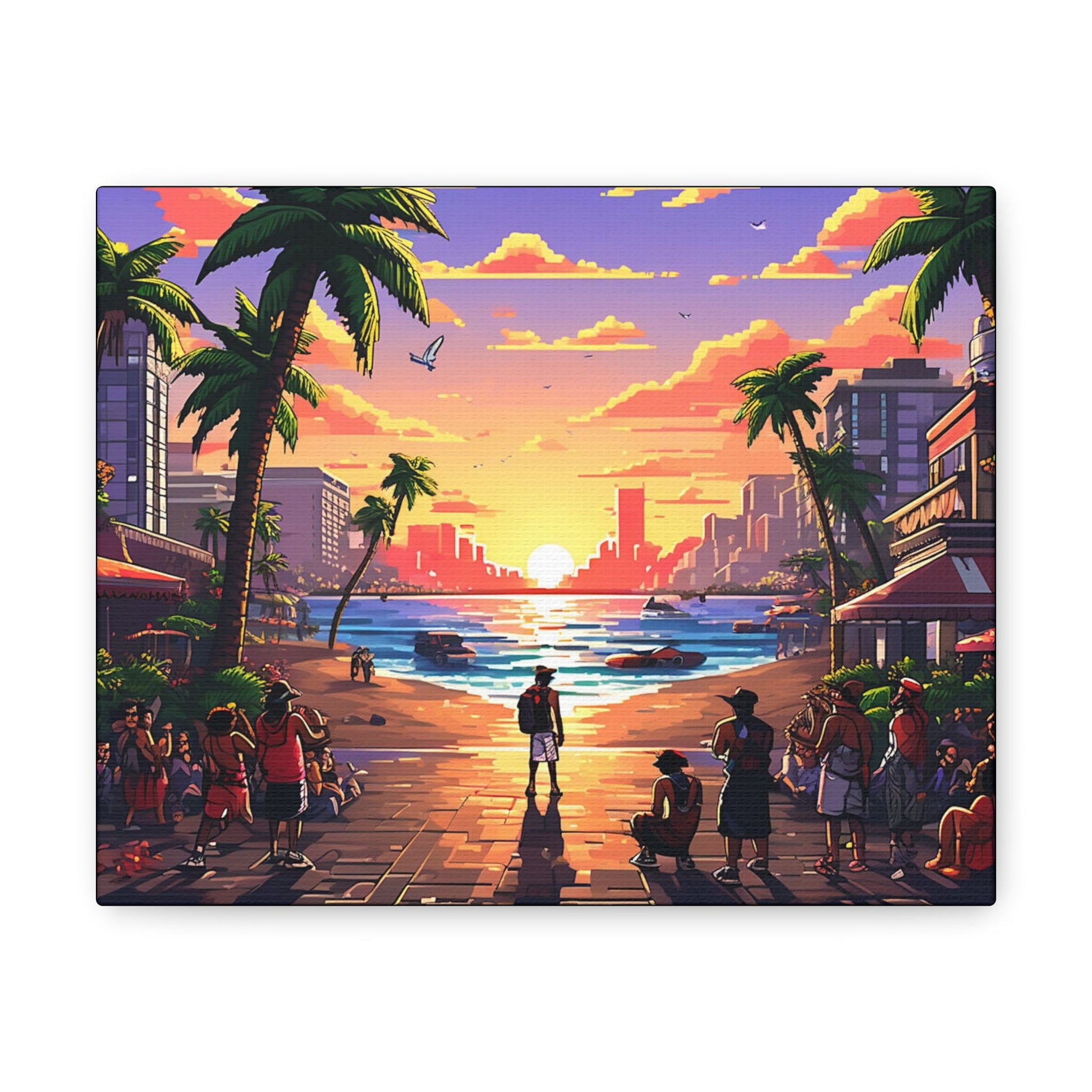 Beach Sunset Pixelated Art Canvas - Colorwink