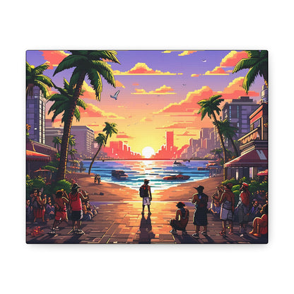 Beach Sunset Pixelated Art Canvas - Colorwink