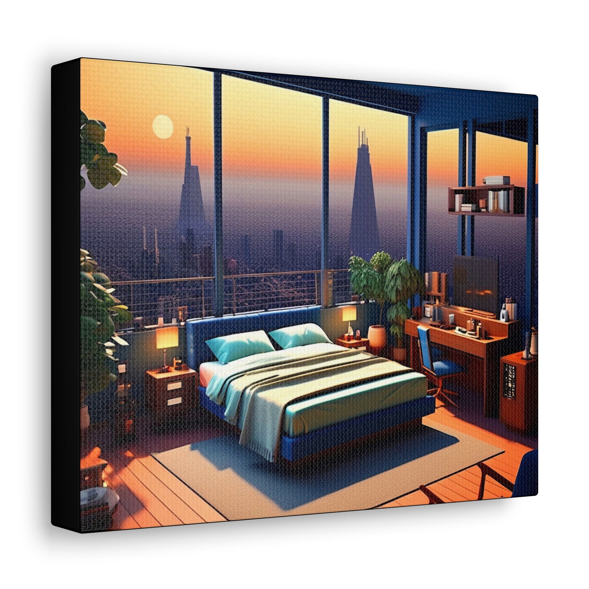 Bedroom Skyscraper View Art Canvas - Colorwink