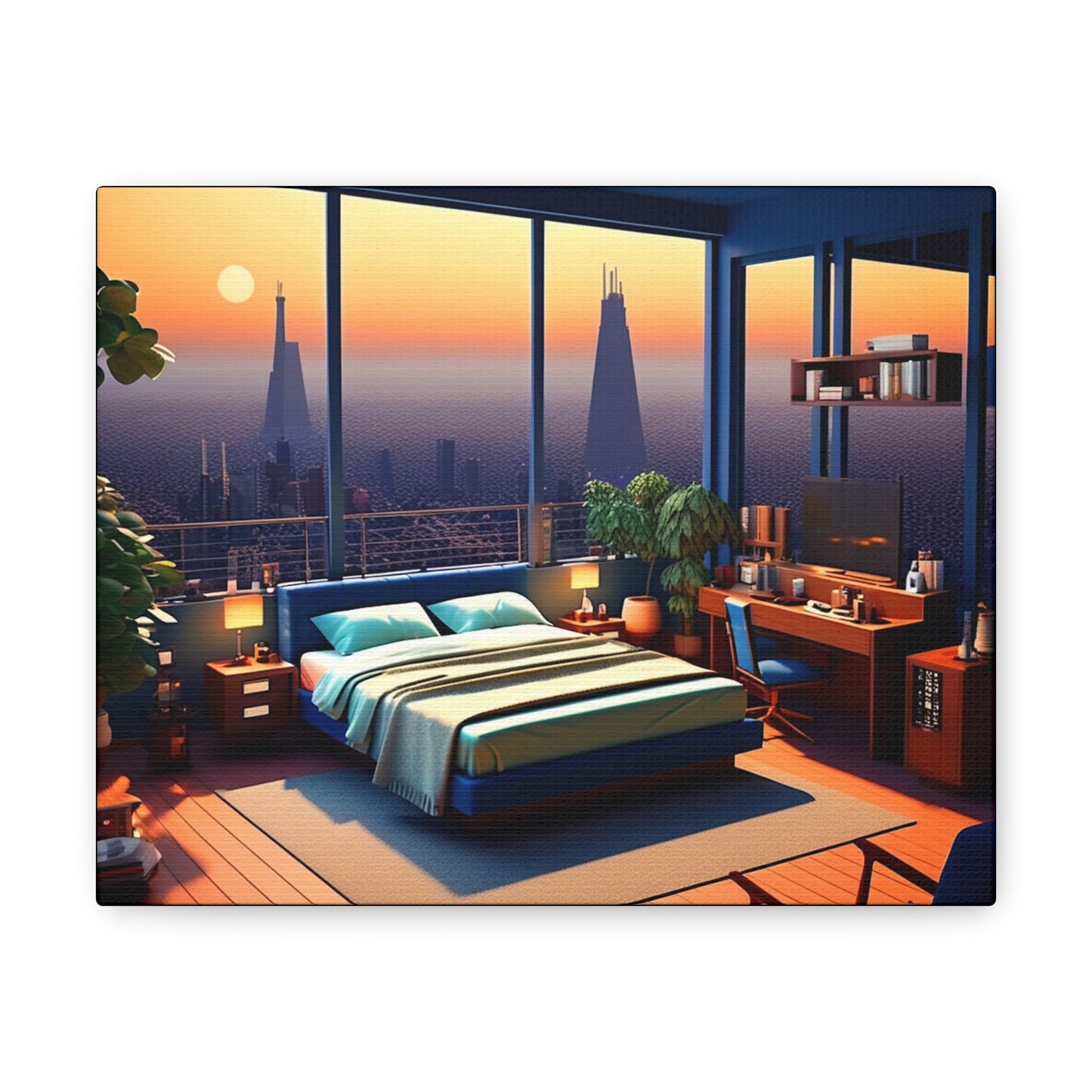 Bedroom Skyscraper View Art Canvas - Colorwink