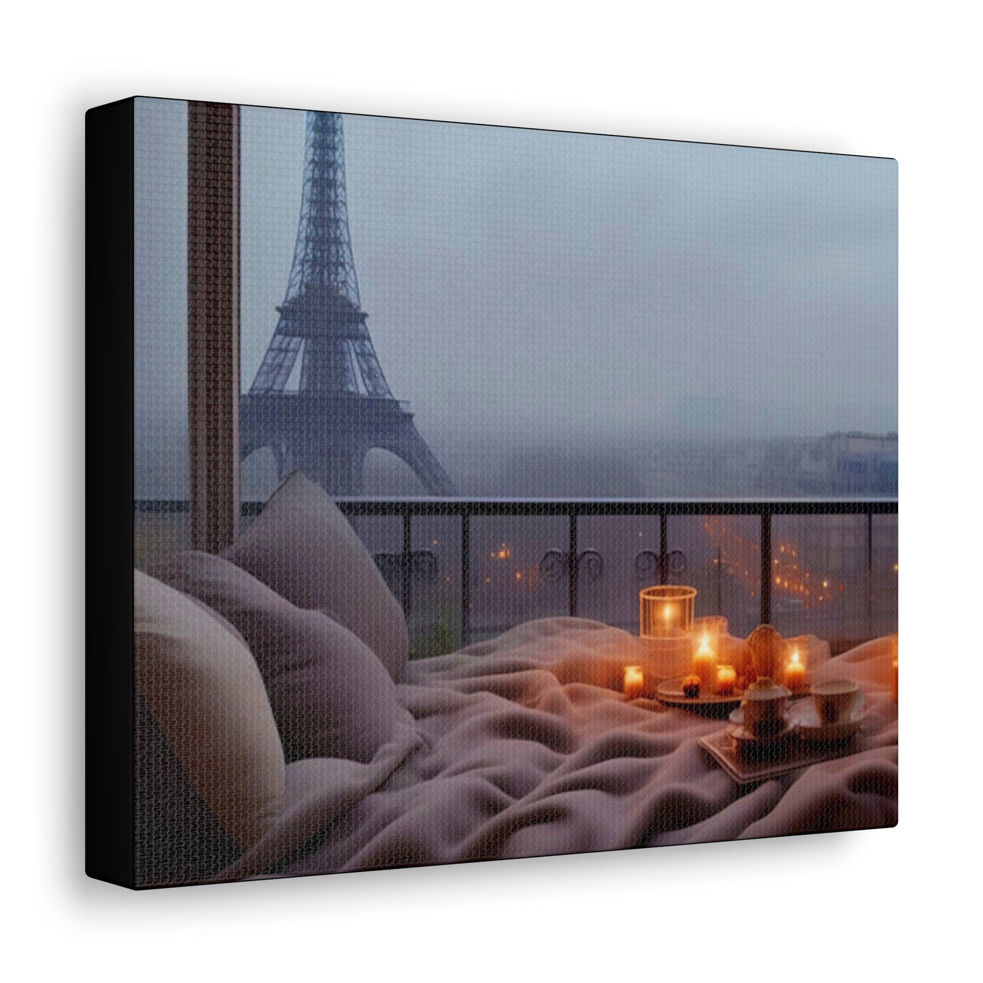 Bedroom with Eiffel Tower View Canvas - Colorwink