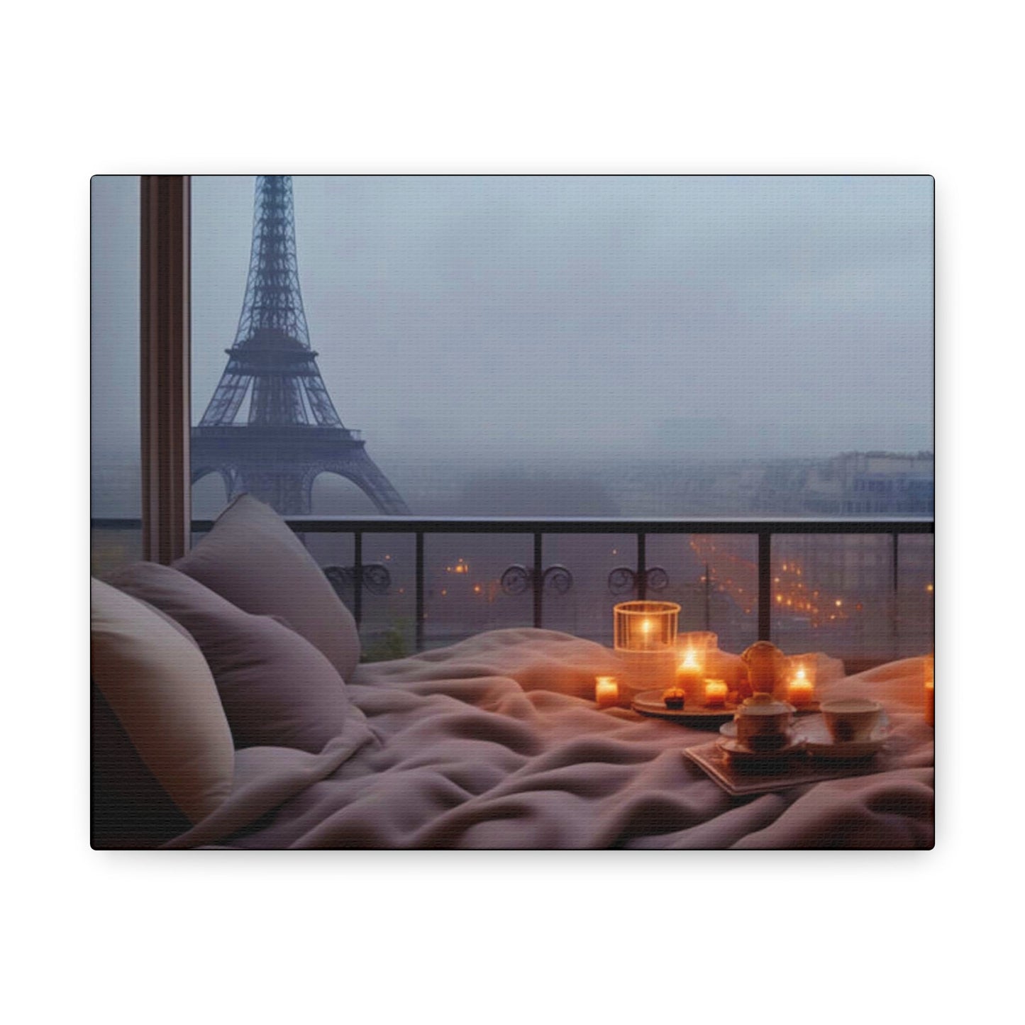 Bedroom with Eiffel Tower View Canvas - Colorwink