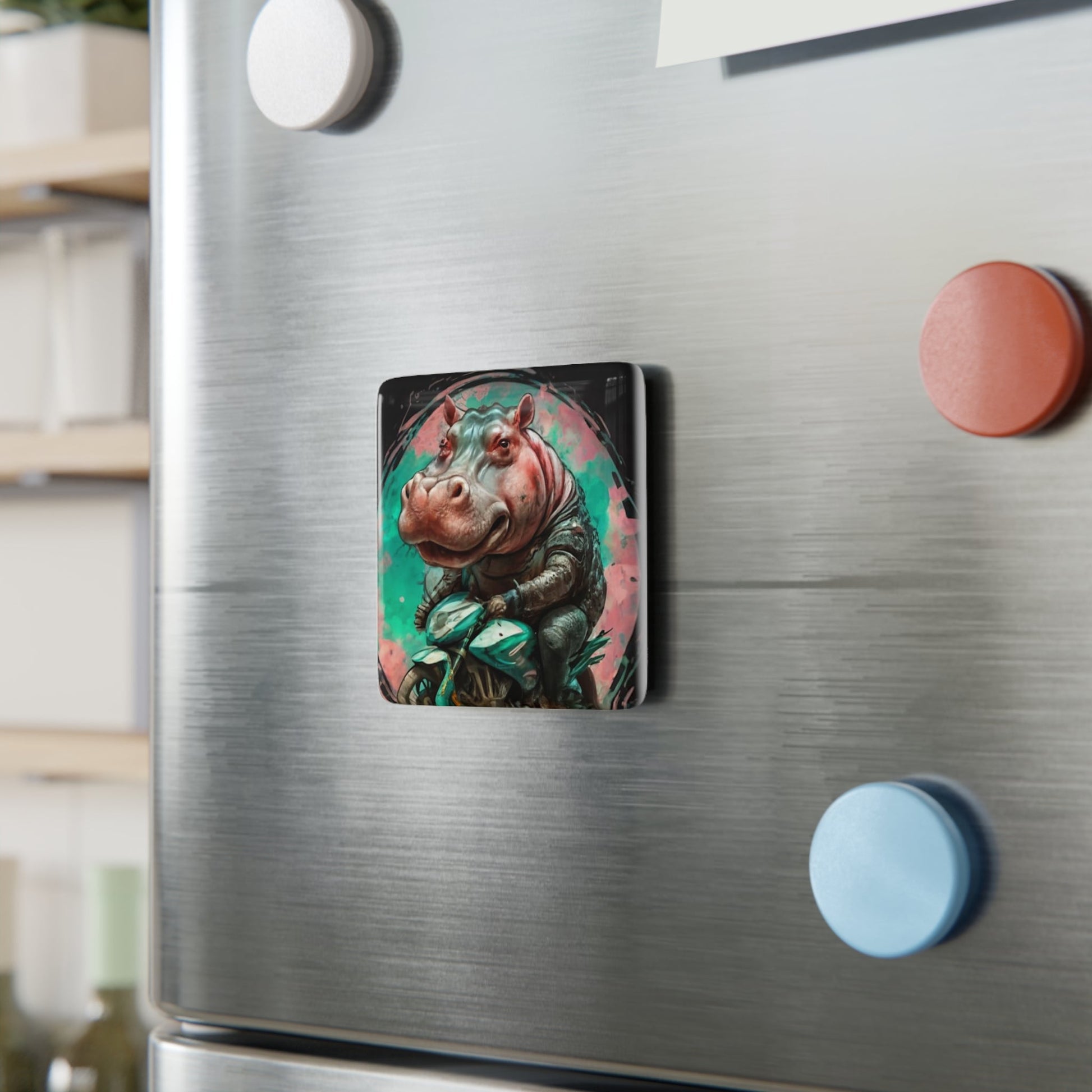 Biker Hippo Fridge Magnet - Colorwink