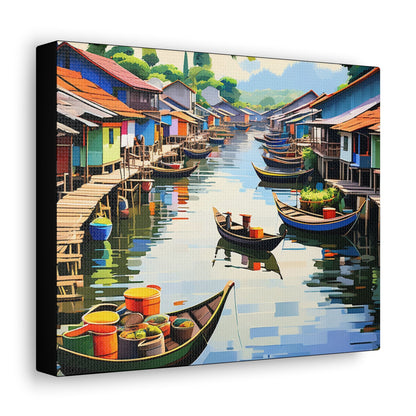 Boathouse Village Landscape Art Canvas - Colorwink