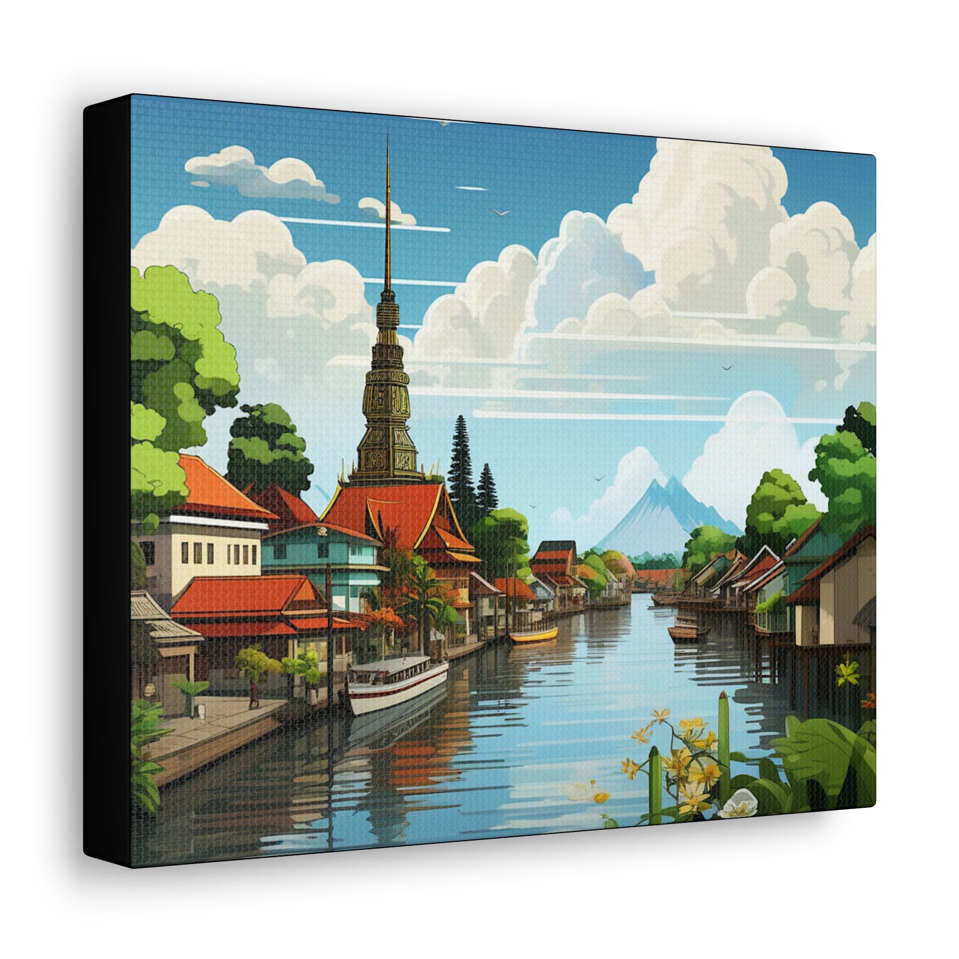 Canal Village Landscape Art Canvas - Colorwink