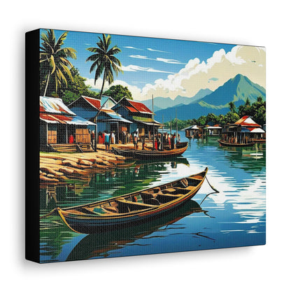 Canal Village Landscape Art Canvas - Colorwink