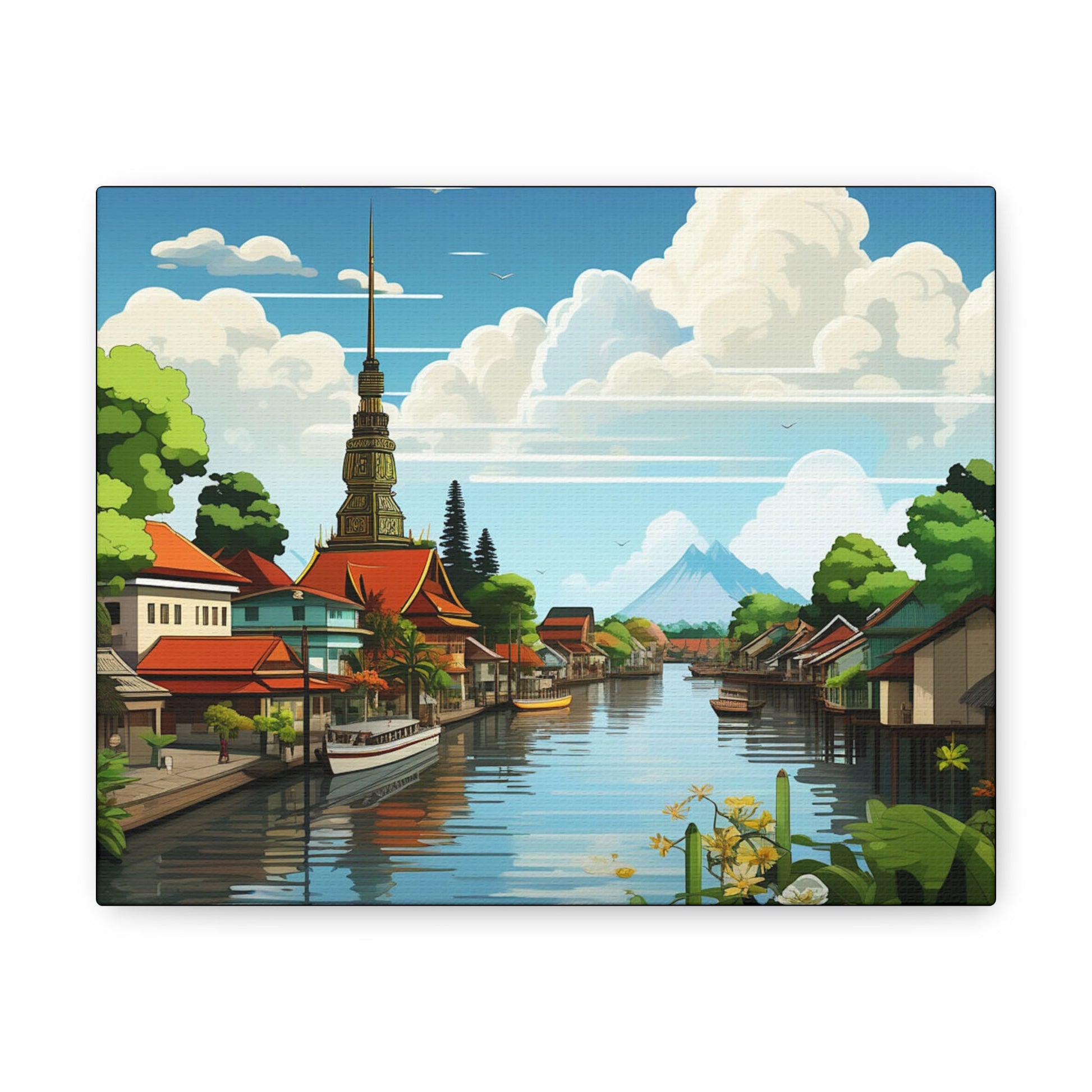 Canal Village Landscape Art Canvas - Colorwink