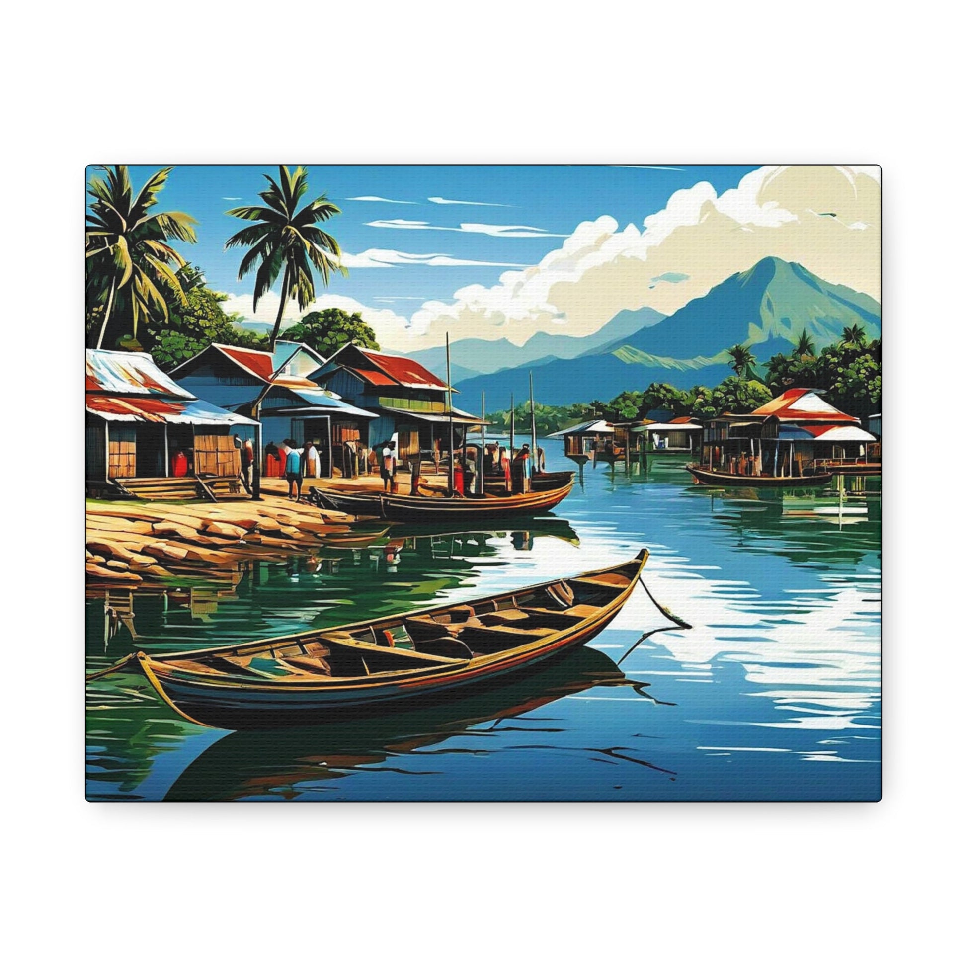 Canal Village Landscape Art Canvas - Colorwink