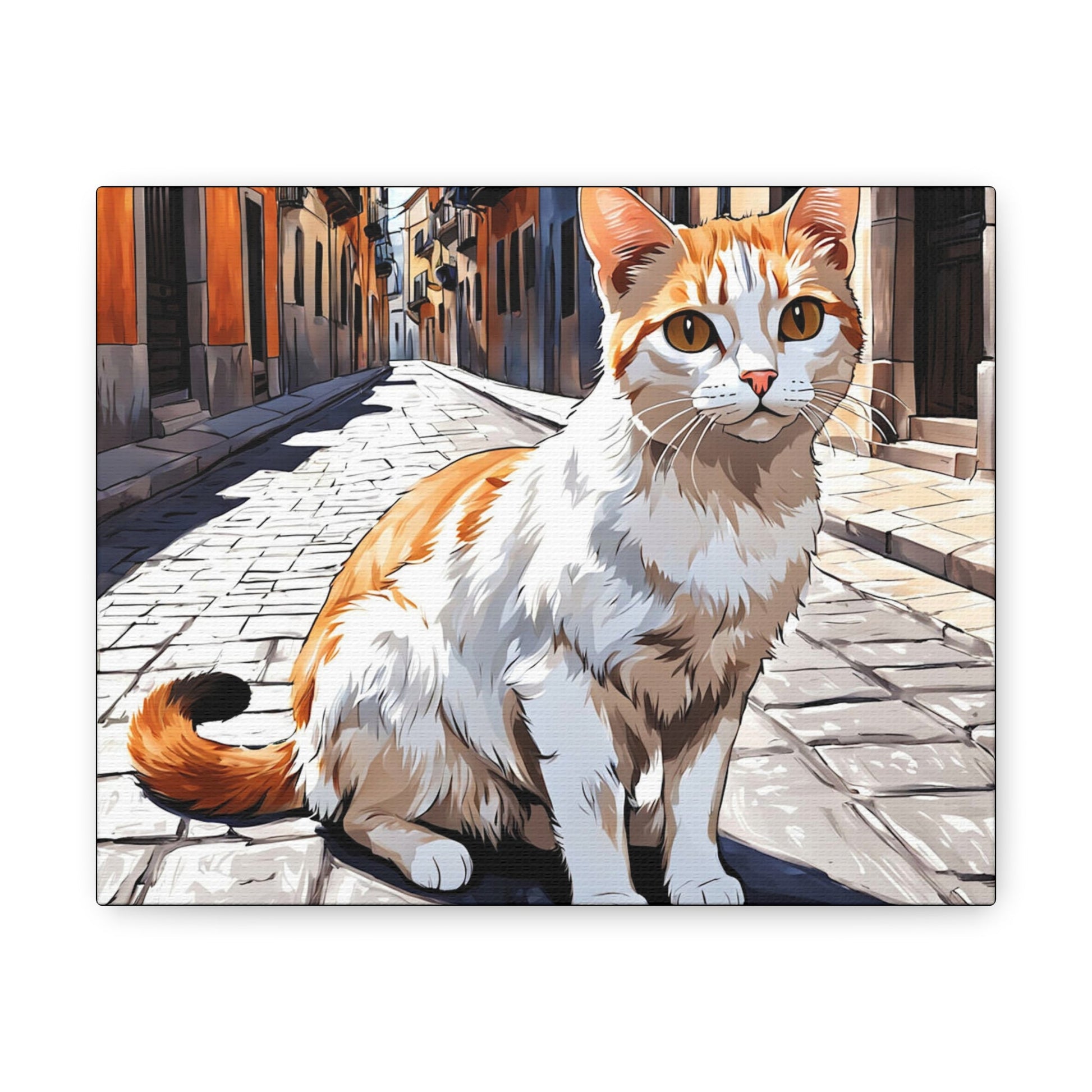 Cat in street Art Canvas - Colorwink