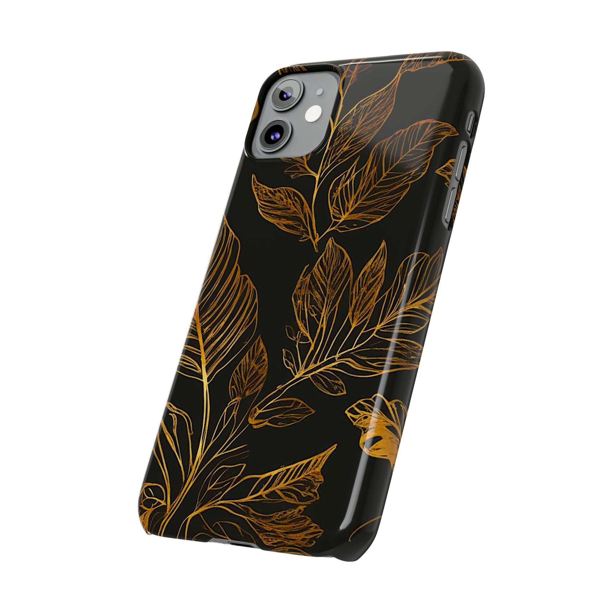 Golden Leaf Pattern Slim Phone Case - Colorwink