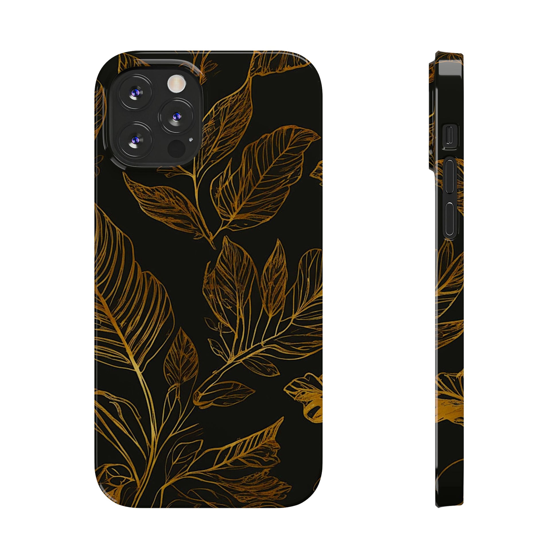 Golden Leaf Pattern Slim Phone Case - Colorwink