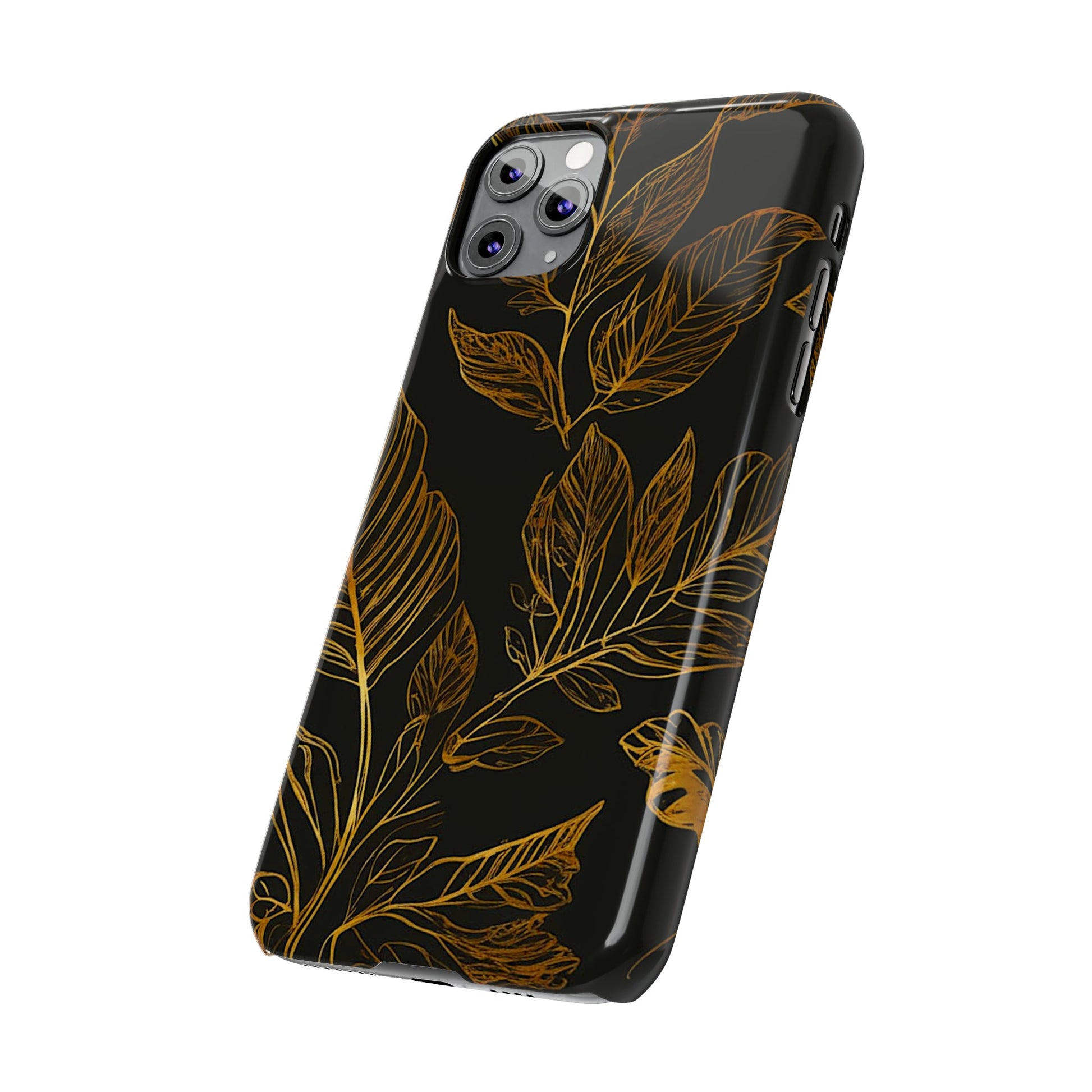 Golden Leaf Pattern Slim Phone Case - Colorwink