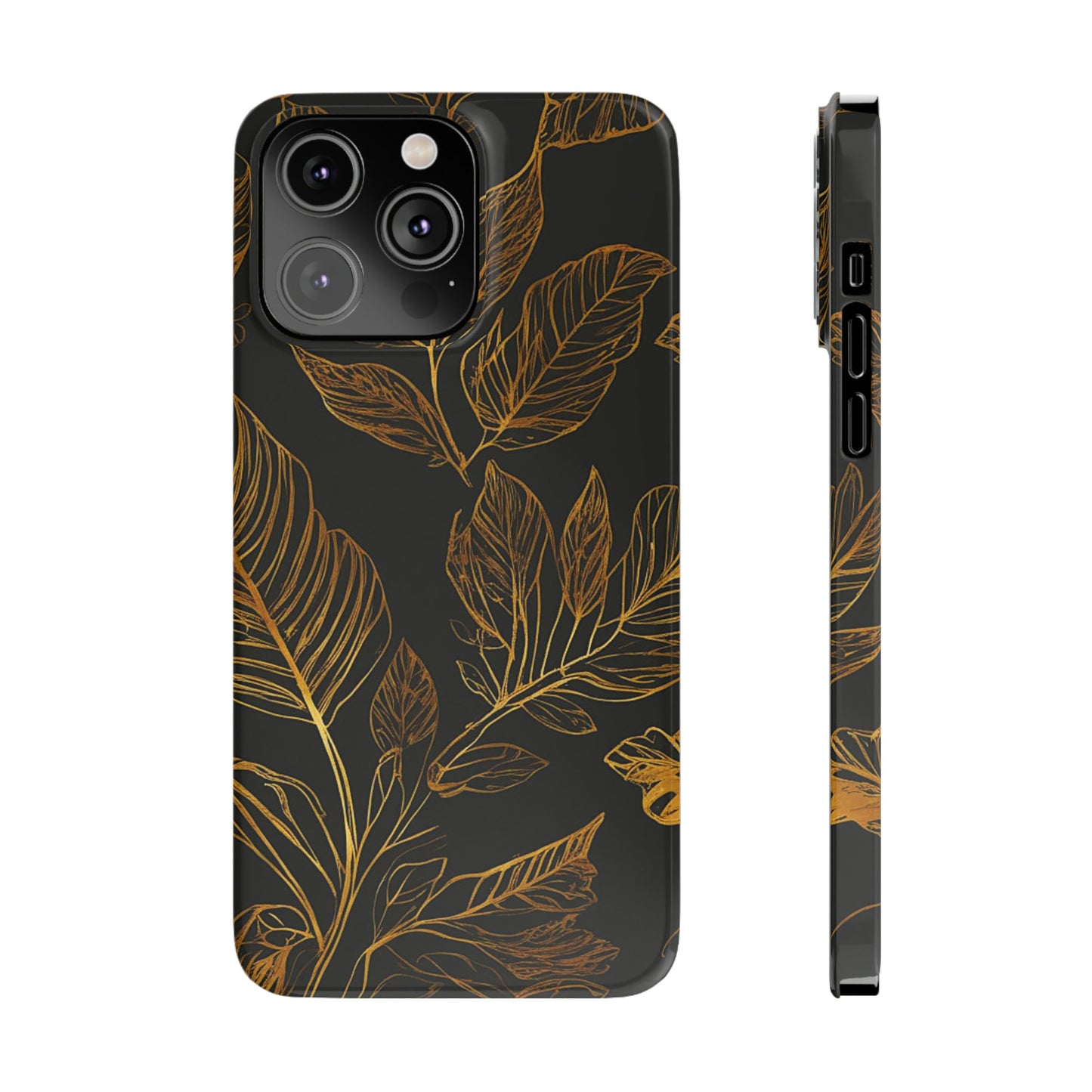 Golden Leaf Pattern Slim Phone Case - Colorwink