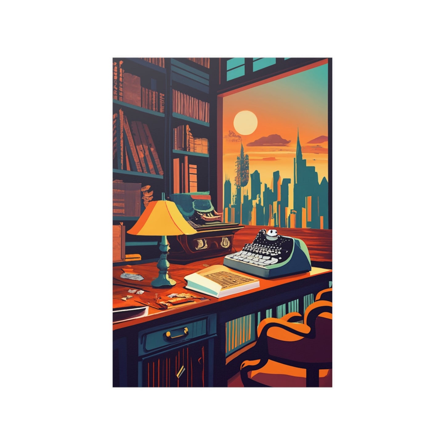 Library Desk Sunset Art Poster - Colorwink