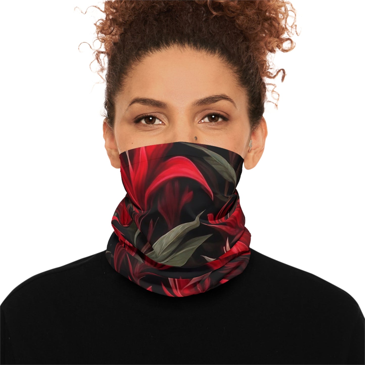 Red Floral Art Neck Gaiter - Colorwink