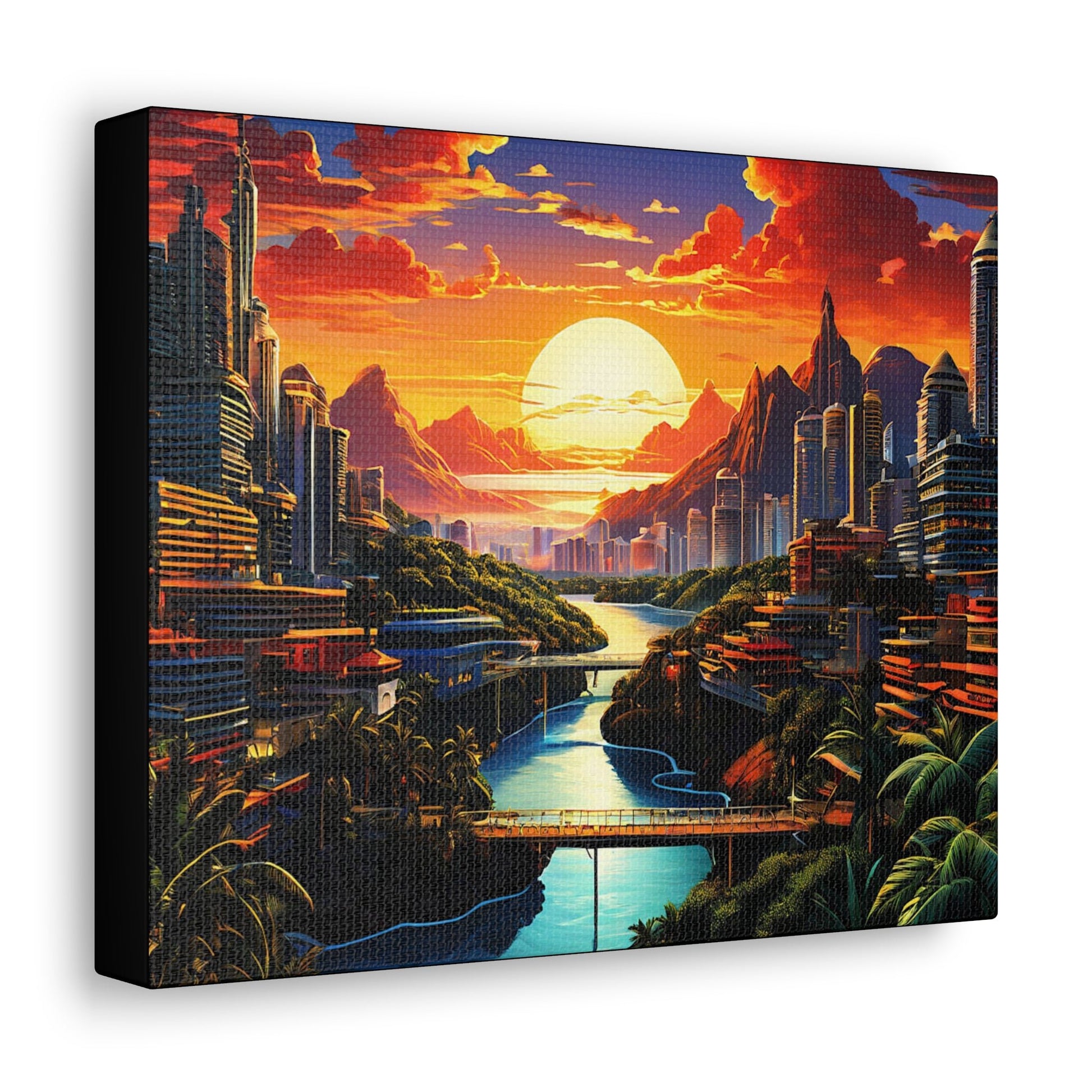 Riverside Cityscape Art Canvas - Colorwink