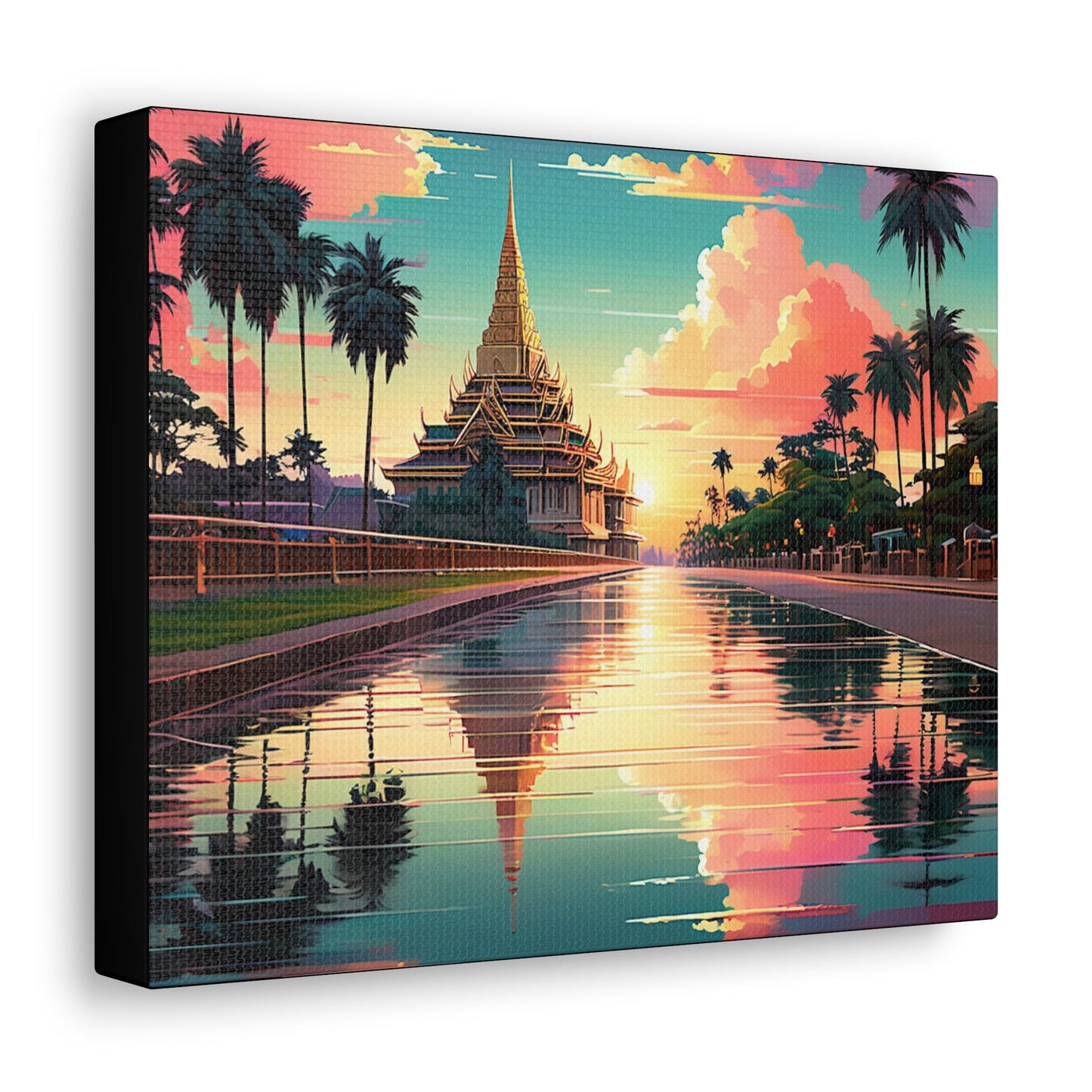 Riverside Temple Art Canvas - Colorwink