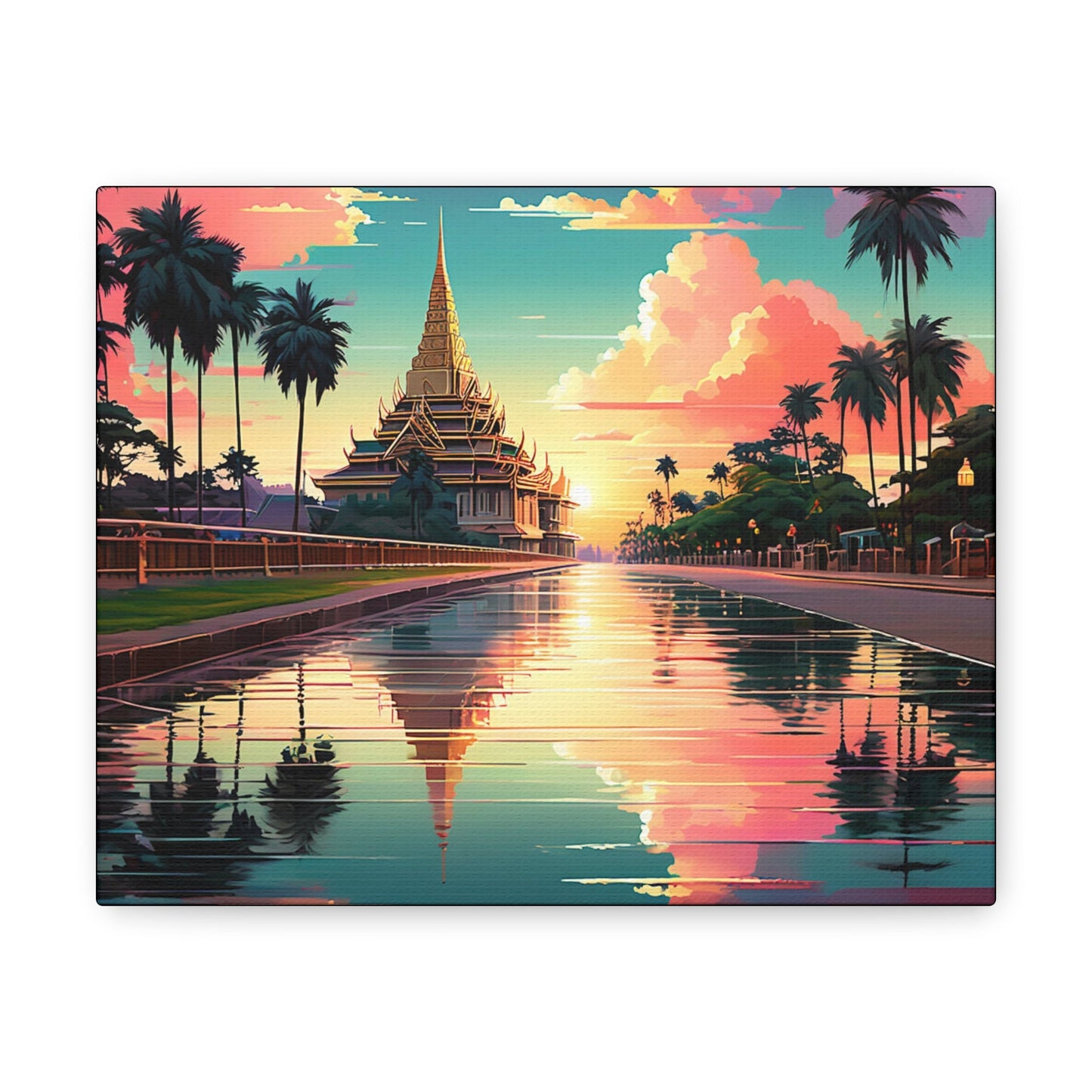 Riverside Temple Art Canvas - Colorwink