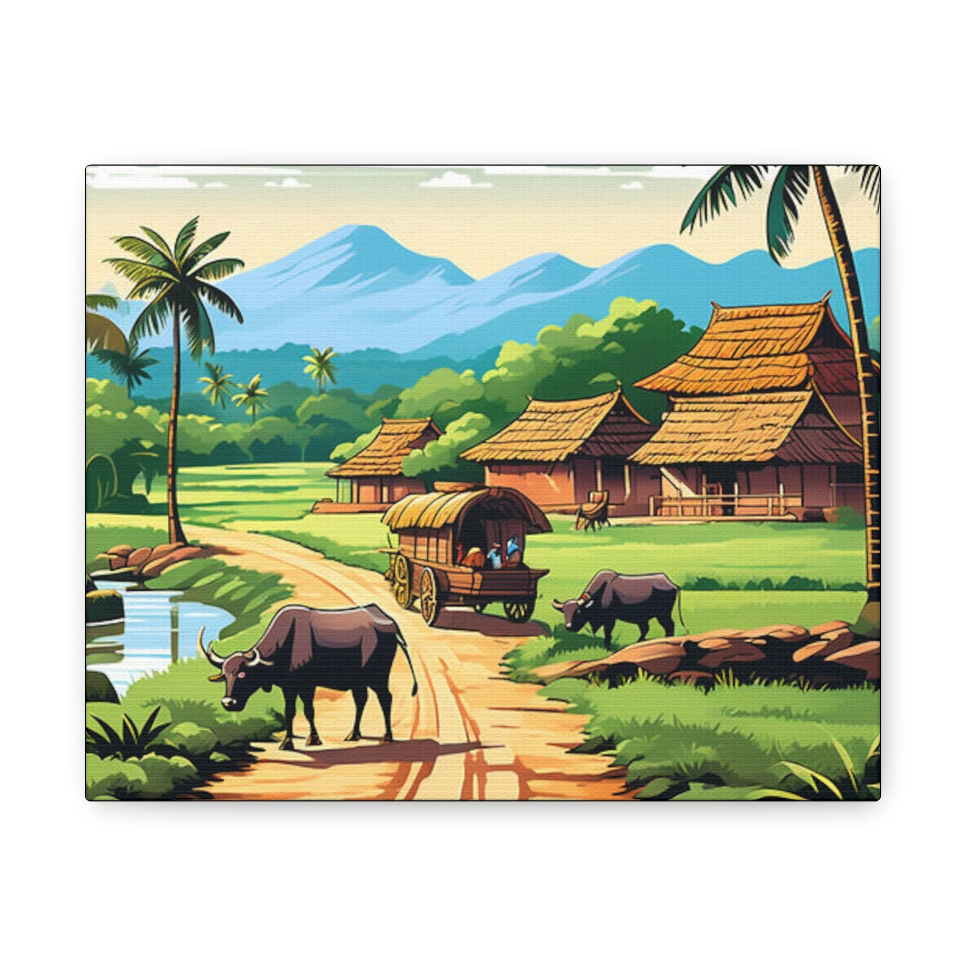 Rural Village Landscape Art Canvas - Colorwink