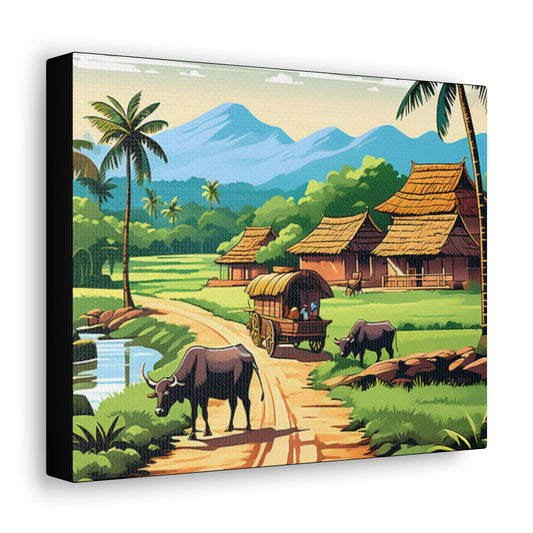 Rural Village Landscape Art Canvas - Colorwink