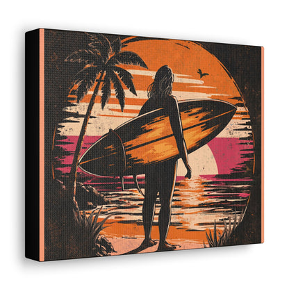 Surfer Girl Vintage Art Canvas - Colorwink