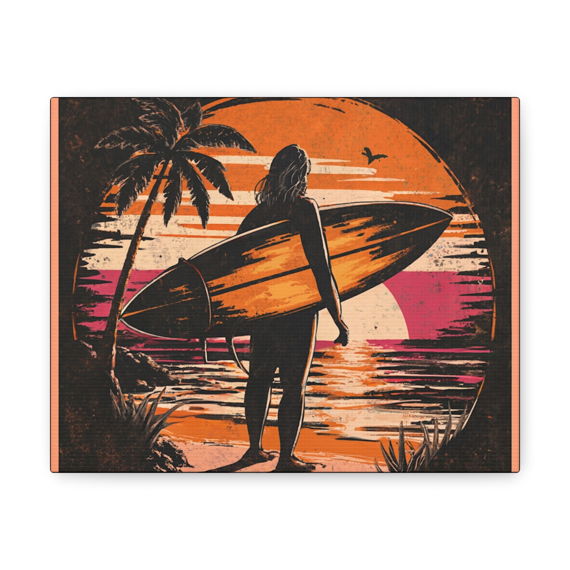 Surfer Girl Vintage Art Canvas - Colorwink